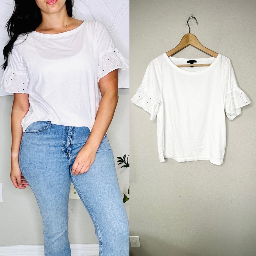 J. Crew Ruffle Sleeve Eyelet White Top